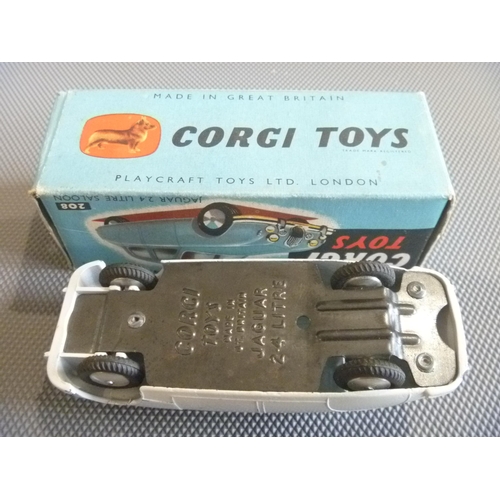 122 - VINTAGE ORIGINAL CORGI TOYS JAGUAR 2.4L (DIECAST GOOD BUT PAINT A BIT FLAT, BOX FAIR WITH SOME CREAS... 