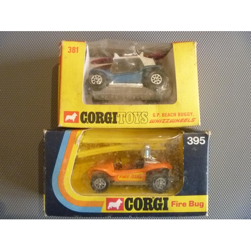 123 - 2 VINTAGE ORIGINAL CORGI TOYS GP BEACH BUGGY AND FIRE BUG (DIECAST VERY GOOD, BOXES GOOD BUT WITH TO... 