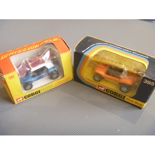 123 - 2 VINTAGE ORIGINAL CORGI TOYS GP BEACH BUGGY AND FIRE BUG (DIECAST VERY GOOD, BOXES GOOD BUT WITH TO... 