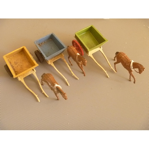 136 - 3 vintage britains HORSE AND CARTS
