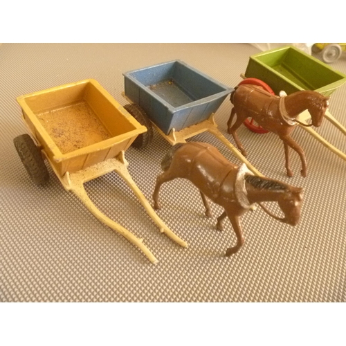 136 - 3 vintage britains HORSE AND CARTS