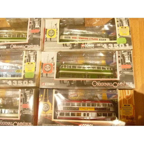 143 - 7 CORGI BLACKPOOL BALLOON TRAMS (SOME UNSECURED FROM THE INTERNAL PACKAGING - POSSIBLY DUE TO PREVIO... 