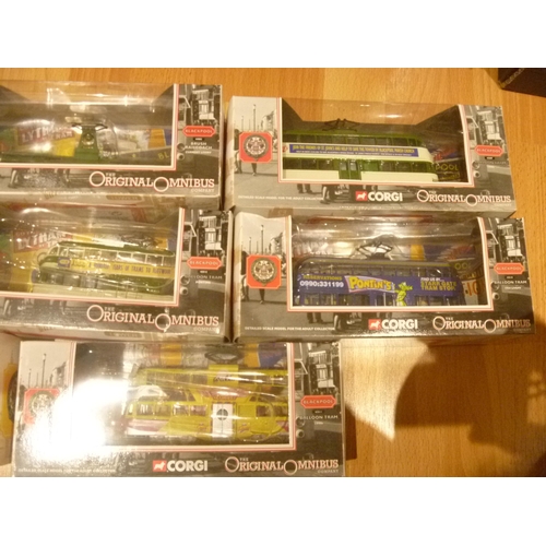 144 - 8 CORGI BLACKPOOL BALLOON TRAMS (SOME UNSECURED FROM THE INTERNAL PACKAGING - POSSIBLY DUE TO PREVIO... 