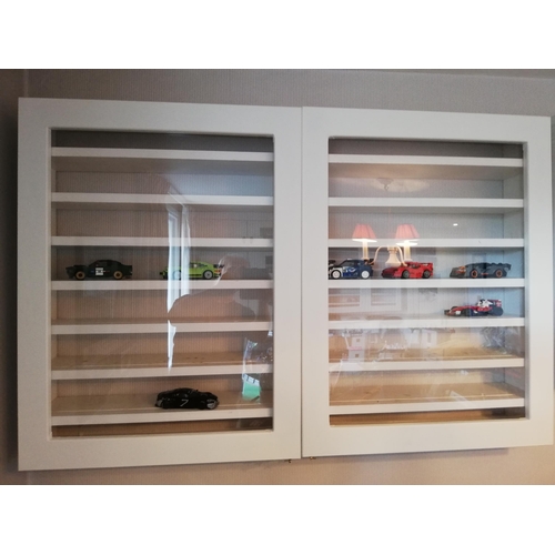 92 - SLOT CAR DISPLAY CABINETS x3 - CUSTOM BUILT WITH PERSPEX FRONT, DESIGNED SPECIFICALLY FOR SLOT CARS ... 