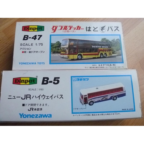 57 - 3 JAPANESE DIECAST BUSES 2 BY YONEZAWA DIAPET HIGH WAY AND HATO BUS + ANOTHER BOXED EXAMPLE