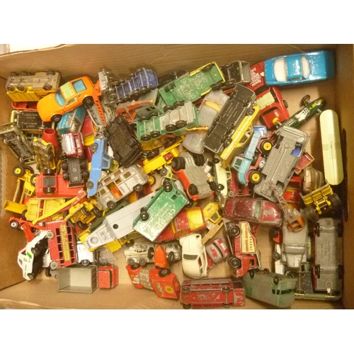 190 - QTY OF SIMILAR PLAYWORN VINTAGE DIECAST MOSTLY LESNEY MATCHBOX AND CORGI JUNIOR SIZED MODELS