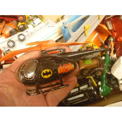 192 - QTY OF PLAYWORN VINTAGE DIECAST MOSTLY LARGER CORGI SIZED MODELS TO INCLUDE A BATCOPTER WITH FAULTS