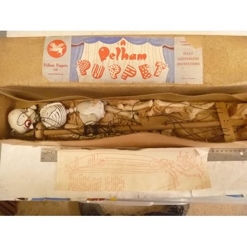 10 - VINTAGE PELHAM PUPPETS LARGE EARLY SKELETON WITH BOX AND INSTRUCTIONS