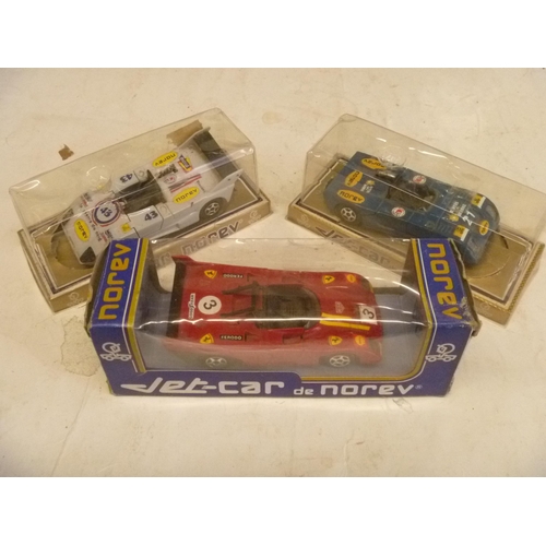 3 VINTAGE NOREV JET CAR RACING CARS MATRA FERRARI ETC (BOXES OPENED, DIECAST A LITTLE DIRTY)