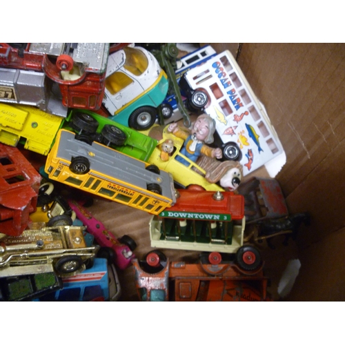 33 - TRAY OF PLAYWORN DIECAST INC. CORGI TOYS MAGIC ROUNDABOUT AND BUDGIE WELLS FARGO STAGECOACH (WITH FA... 