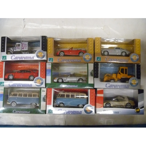 62 - 9 CARARAMA 1/43 SCALE MODELS TO INCLUDE VOLKSWAGEN SAMBA BUS