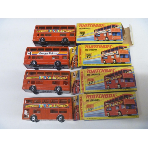 47 - 4 LESNEY MATCHBOX SUPERFAST MODEL BUSES (DIECAST VGC, BOXES ORIGINAL)