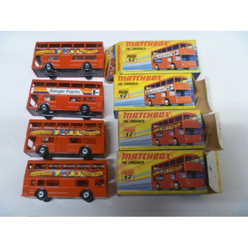 47 - 4 LESNEY MATCHBOX SUPERFAST MODEL BUSES (DIECAST VGC, BOXES ORIGINAL)