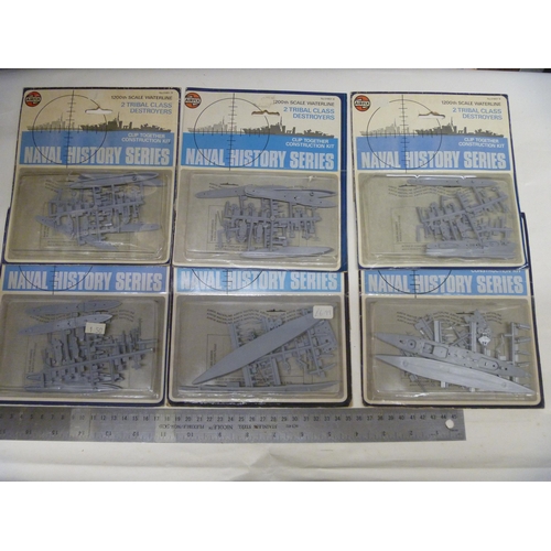 57 - 6 VINTAGE AIRFIX SHIP CONSTRUCTIONAL KITS - NAVAL HISTORY SERIES - RANDOM INSPECTION OF CONTENTS SUG... 