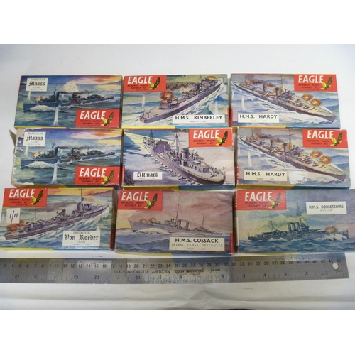 59 - 9 EAGLE VINTAGE PLASTIC SHIP CONSTRUCTIONAL KITS - NAVAL HISTORY BATTLESHIPS - RANDOM INSPECTION OF ... 