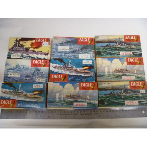 60 - 9 EAGLE VINTAGE PLASTIC SHIP CONSTRUCTIONAL KITS - NAVAL HISTORY BATTLESHIPS - RANDOM INSPECTION OF ... 