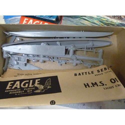 60 - 9 EAGLE VINTAGE PLASTIC SHIP CONSTRUCTIONAL KITS - NAVAL HISTORY BATTLESHIPS - RANDOM INSPECTION OF ... 