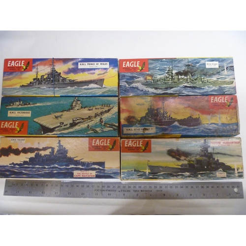 62 - 6 EAGLE VINTAGE PLASTIC SHIP CONSTRUCTIONAL KITS - NAVAL HISTORY BATTLESHIPS - RANDOM INSPECTION OF ... 