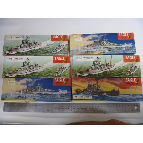 63 - 6 EAGLE VINTAGE PLASTIC SHIP CONSTRUCTIONAL KITS - NAVAL HISTORY BATTLESHIPS - RANDOM INSPECTION OF ... 