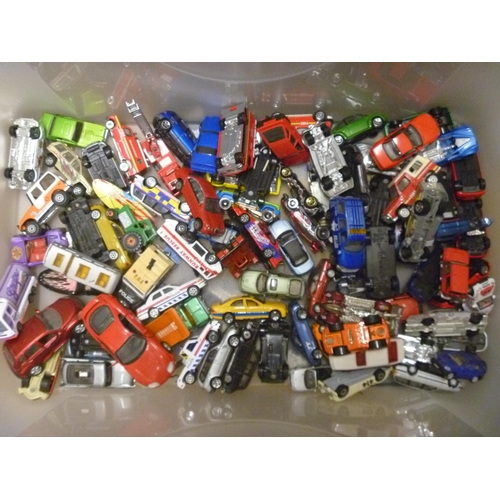 SELECTION OF MOSTLY HOT WHEELS CORGI JUNIOR AND MATCHBOX SIZED DIECAST MODELS