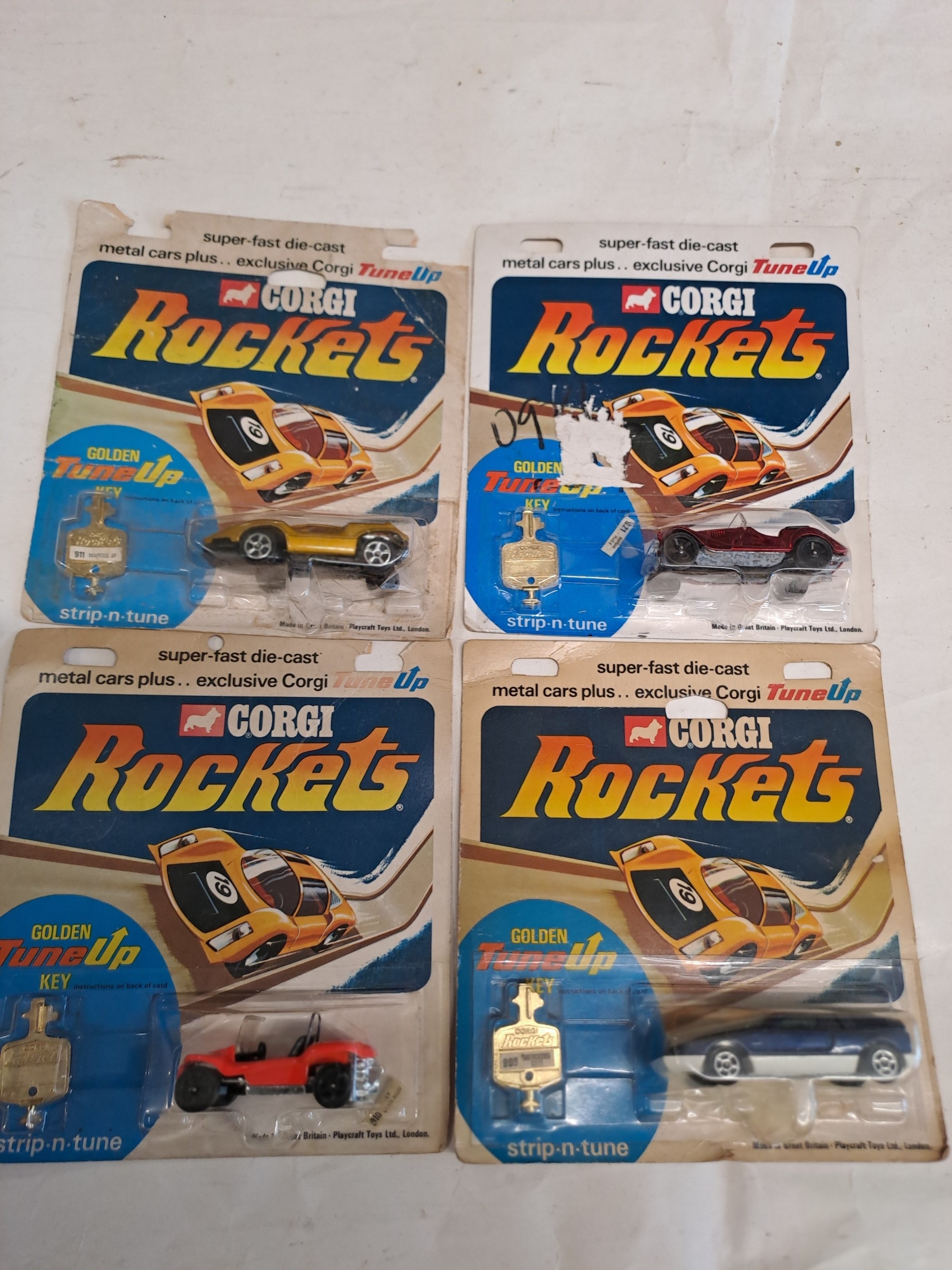 4 CORGI ROCKETS CARS - DAMAGED / OPENED CARDS
