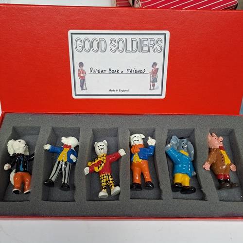 144 - GOOD SOLDIERS WHITE METAL HAND PAINTED RUPERT THE BEAR SET OF FIGURES