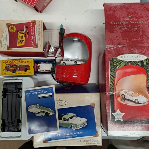 146 - 3 HALLMARK KEEPSAKE MODEL VEHICLES INCLUDING INTERESTING MATCHBOX FIRE PUMPER