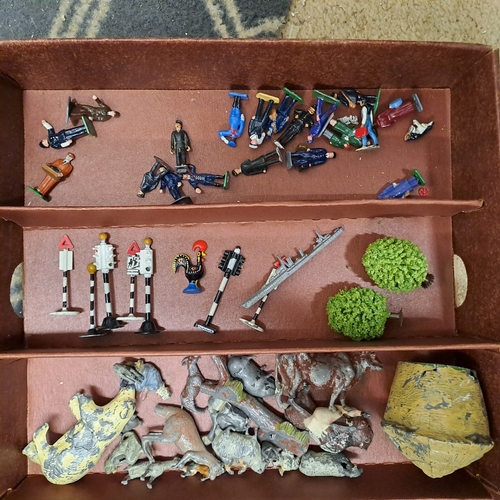 47 - NICE GROUP OF METAL SIGNPS / VINTAGE FIGURES SOME DINKY TOYS AND SIMILAR MOSTLY REPAINTED
