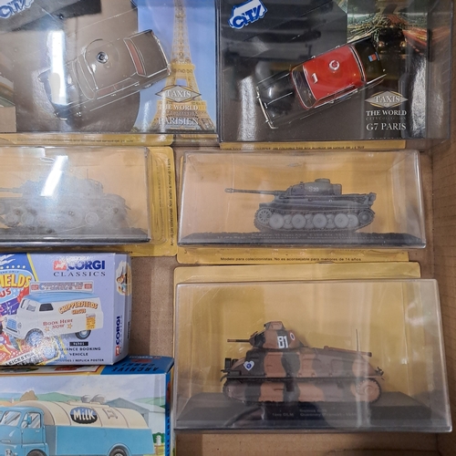 15 - TRAY OF CORGI CLASSICS 3 PART WORKS TANK MODELS & 2 CITY (VITESSE) MODELS
