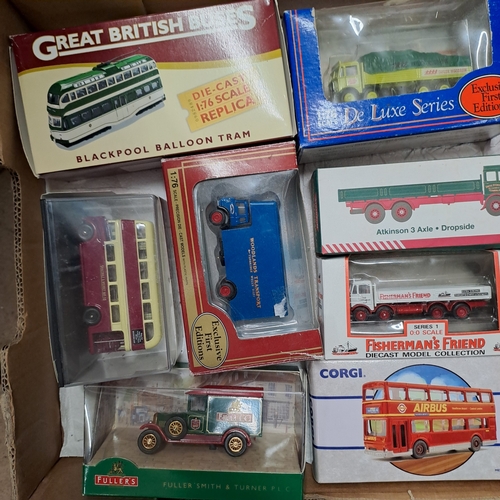 4 - TRAY OF MIXED BOXED DIECASTS EFE GREAT BRITISH BUSES CORGI