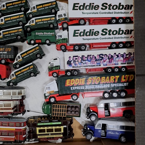 7 - TRAY OF UNBOXED CORGI CLASSICS TRAMS AND EDDIE STOBART VEHICLES
