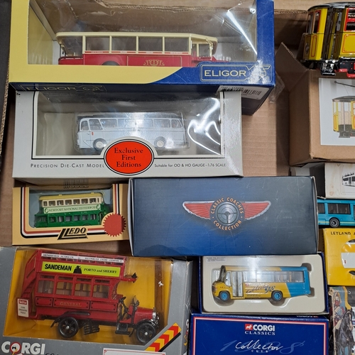 47 - GROUP OF BUS AND TRAM MODELS BY METOSUL EFE CORGI MATCHBOX AND ELIGOR