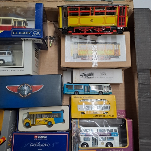 47 - GROUP OF BUS AND TRAM MODELS BY METOSUL EFE CORGI MATCHBOX AND ELIGOR