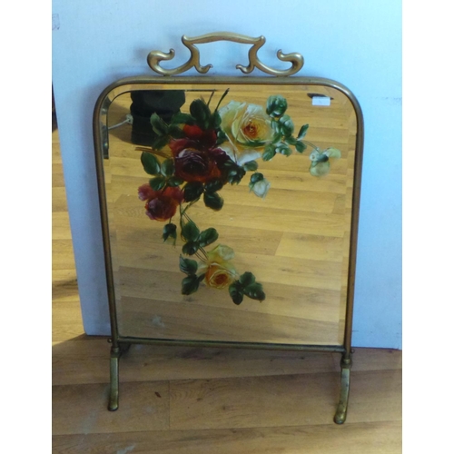 108 - Edwardian Painted Glass Fire Screen