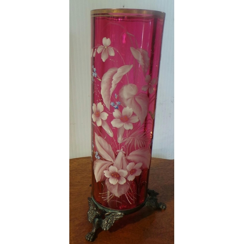 11 - Cranberry Glass Vase and Stand