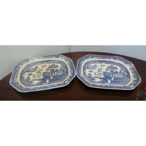 130 - Lot of 2x Blue and White Meat Dishes