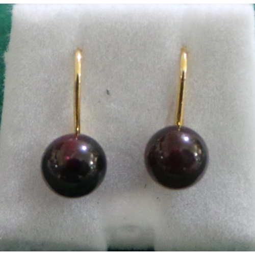 175 - Pair of Antique Gold Garnet Ear Rings with Screw Back