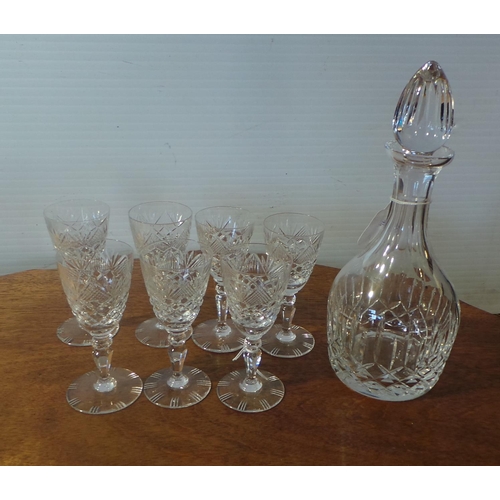 39 - Crystal Decanter, Seven Crystal Sherry Glasses