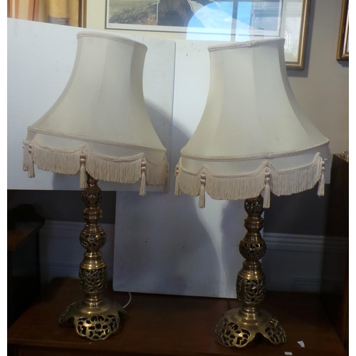 75 - Pair of Brass Table Lamp and Shades