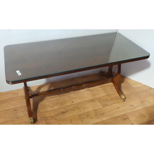 76 - Glass Top Lyre End Mahogany Coffee Table