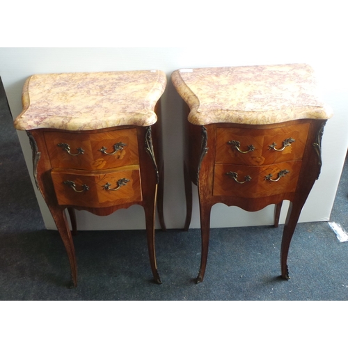 18 - Small Pair of Kingwood Marble Top Commodes