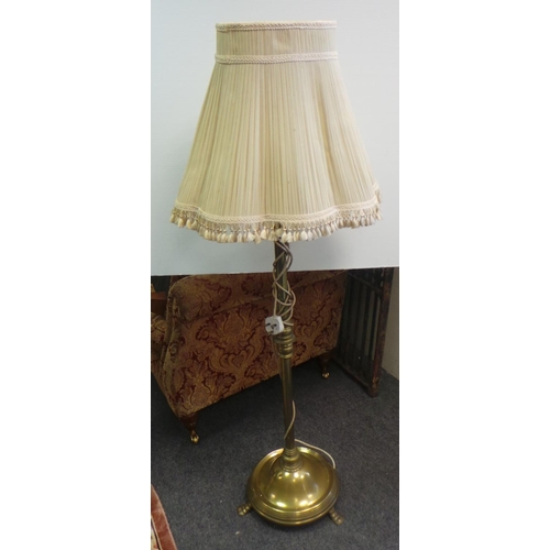 45 - Heavy Brass Standard Lamp and Shade on a circular base (adjustable lamp)