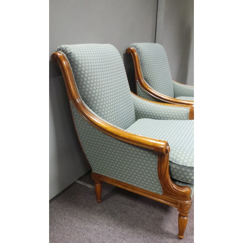 1 - Pair of Mahogany Framed Upholstered Armchairs, measurements: 98cm high x 78cm across x 86cm deep, fr... 