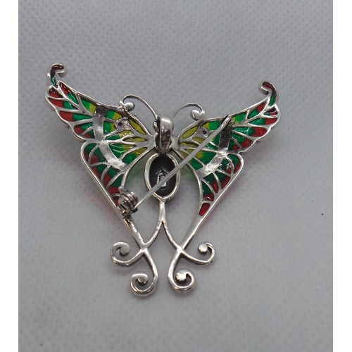 17 - Silver Pearl Set Plique-A-Jour Brooch Butterfly approx. 5.5cm