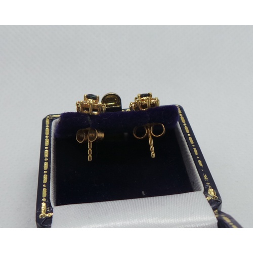 38 - Pair of 14K Diamond/Sapphire Ear Rings