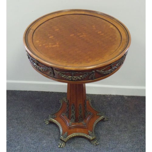 3 - Marquetry Topped French Style Circular Pedestal Table, 74cm high & 50cm Diameter