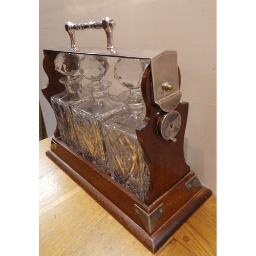 13 - Tantalus with 3 Decanters (no key), 40cm long x 16cm deep x 33cm high