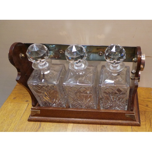 13 - Tantalus with 3 Decanters (no key), 40cm long x 16cm deep x 33cm high