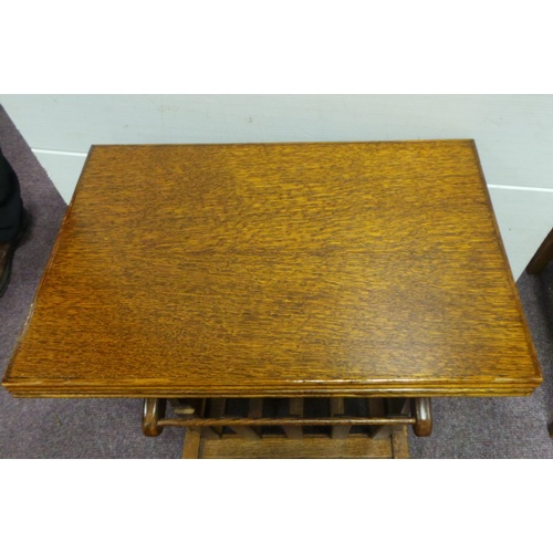 51 - Oak Fold over Magazine Rack/Coffee Table, 53cm high x 18cm long x 30cm deep (closed), 60cm (open)