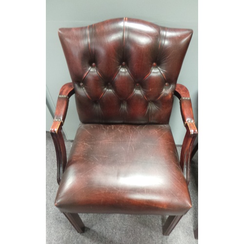 58 - Pair of Leather Button Back Open Armchairs